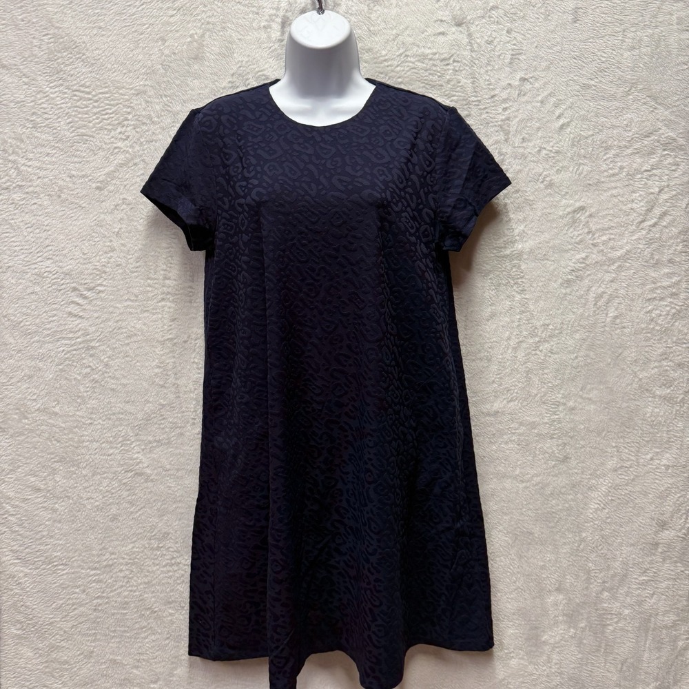 J.Mclaughlin Swing Mini Dress Womens Large Navy Blue Jacquard Textured Stretch
